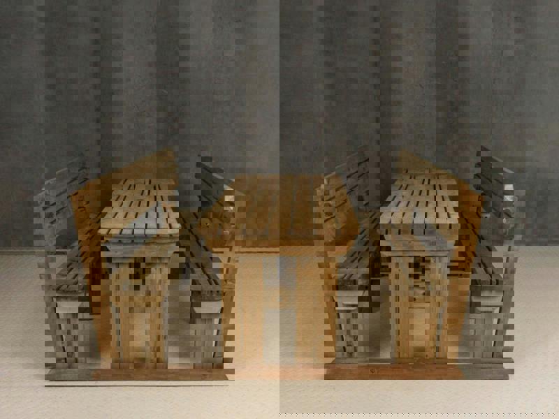 Alders Rounded Picnic Table and Benches Set with Backrest – Rustic Finish Wooden Outdoor Dining Set for Gardens and Patios