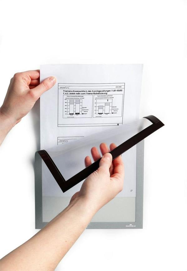 Durable DURAFRAME Magnetic Document Signage Frame for Metal | 5 Pack | A4 Silver