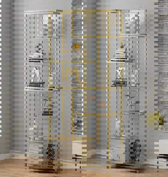 Modcraft 6-Tier Glass Bookshelf – Tall Display Bookcase & Plant Stand, Tempered Glass Shelves,