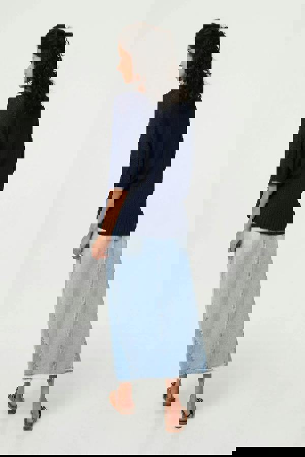 Navy | Sheer Mesh Texture 3/4 Sleeve Jumper