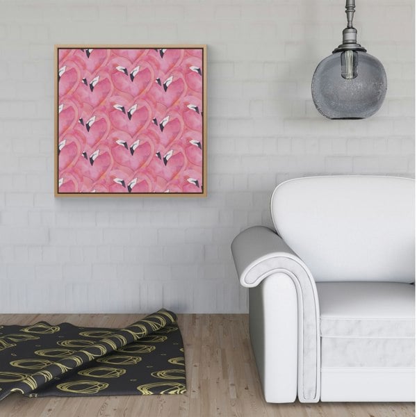 Warren Reed Watercolour Flamingo Hearts Framed Canvas