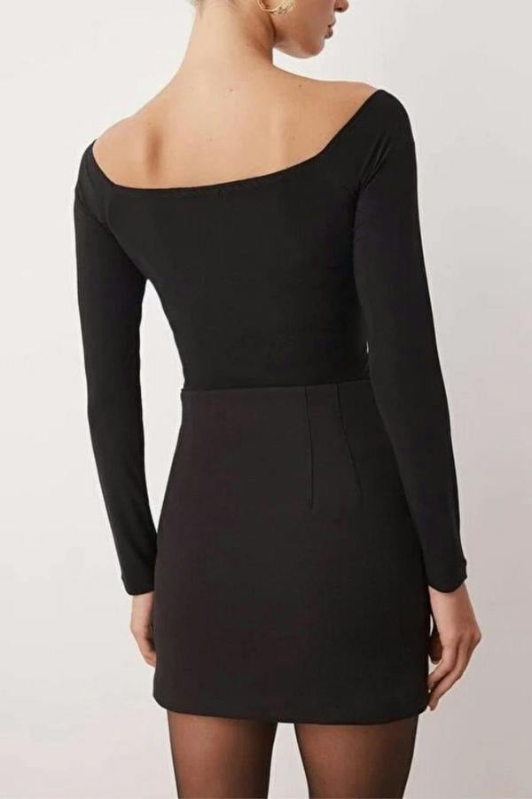 WOVCOR Carmen Collar Knit Party Bodysuit with Gold Accessories