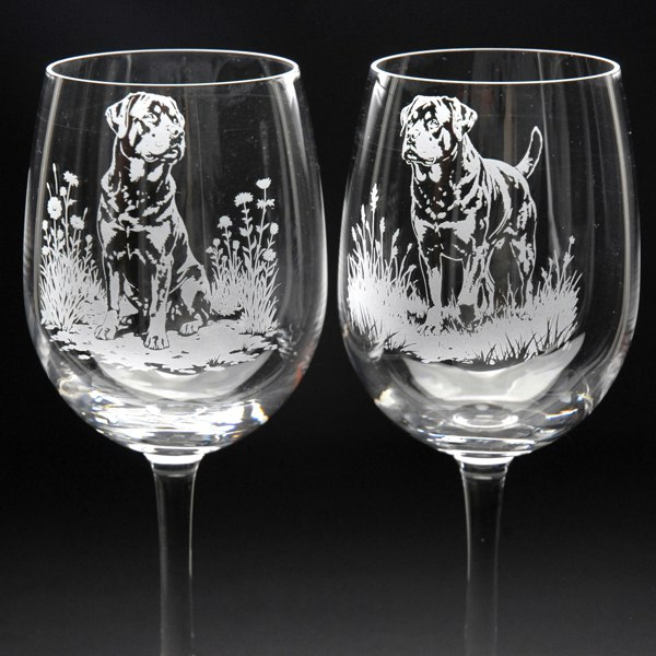 Glyptic Glass Art Rottweiler Dog Crystal Wine Glass - Hand Etched/Engraved Gift