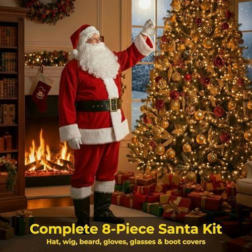 XL Deluxe Santa Claus Suit Costume Set with Hat, Wig, Beard, Gloves, Glasses, Belt and Boot Tops image 6