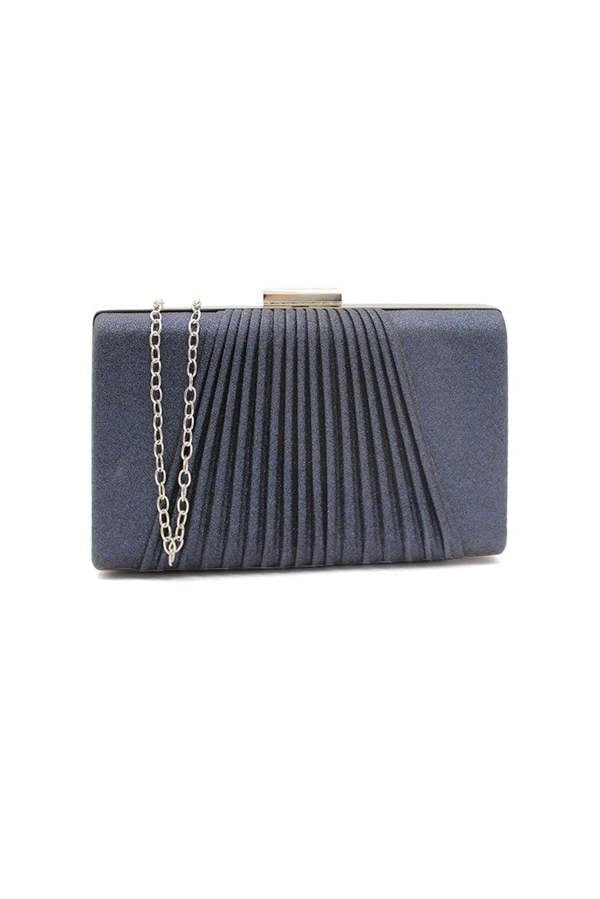 Pluspup Glitter Clutch Bag with Pleated Design and Chain Strap