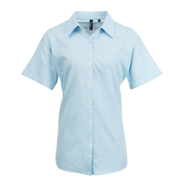 Premier Women's Signature Pearlised Oxford Short-Sleeved Shirt - Light Blue