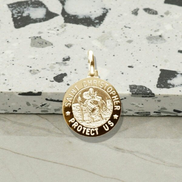 Christopher James of London 9ct Yellow Gold 15mm 3D St Christopher Pendant With Optional Engraving and Chain