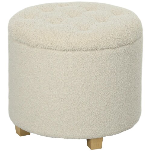 Wyld Haus Fimi Boucle Cream White Storage Ottoman Diamond Tufted Lid Teddy Fleece