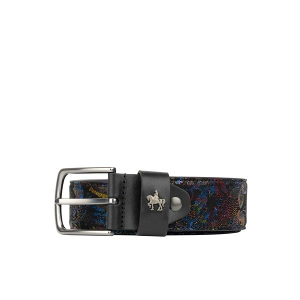 Embassy London Alec - Black Flower - Men's dressy belt in flower patterned genuine leather