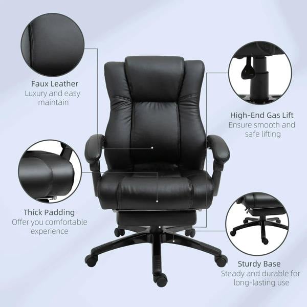 Black executive office chair with thick padded seat and back and sturdy swivel base