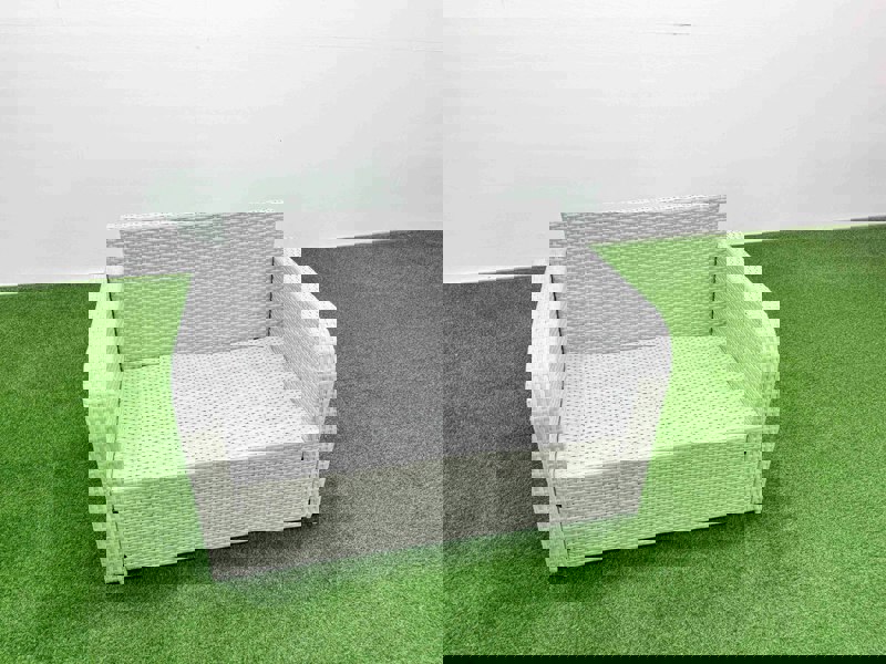 Fimous 4 Seat Outdoor Love Sofa Set Rattan Garden Furniture Set with Rectangular Dining Table Light Grey