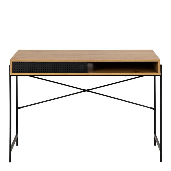 Furniture To Go Angus Office Desk with Sliding Door in Oak & Black