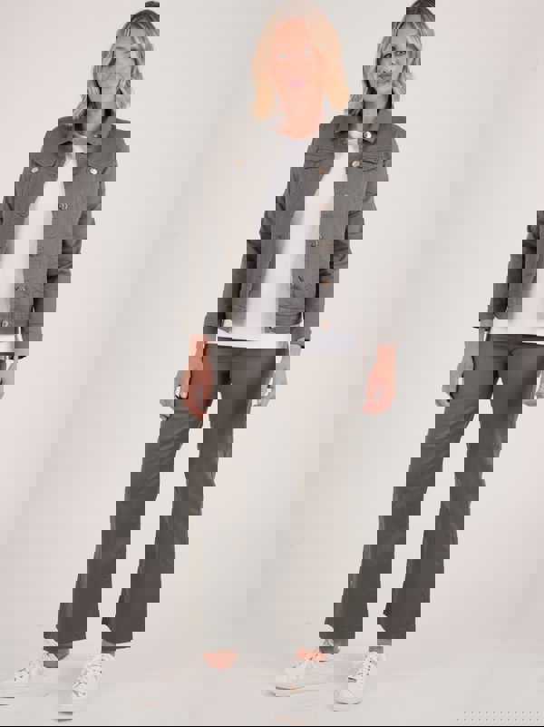 PennyPlain 5 Pocket Wide Leg Denim - Dark Sage Short