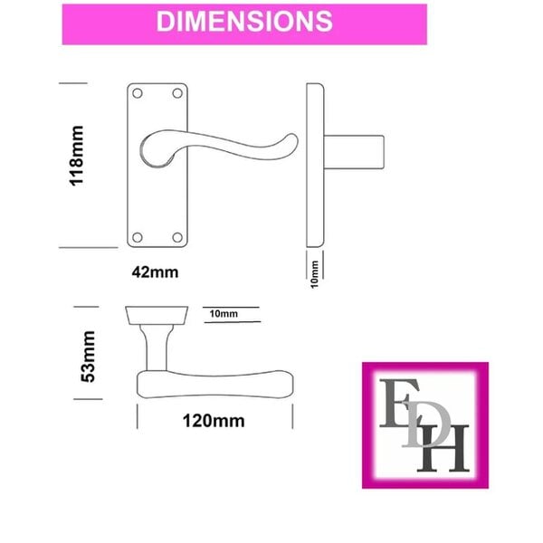 EDH Door Hardware Satin Nickel Victorian Scroll Door Handles – Modern Lever Latch Handles on Backplate – 118mm x 42mm