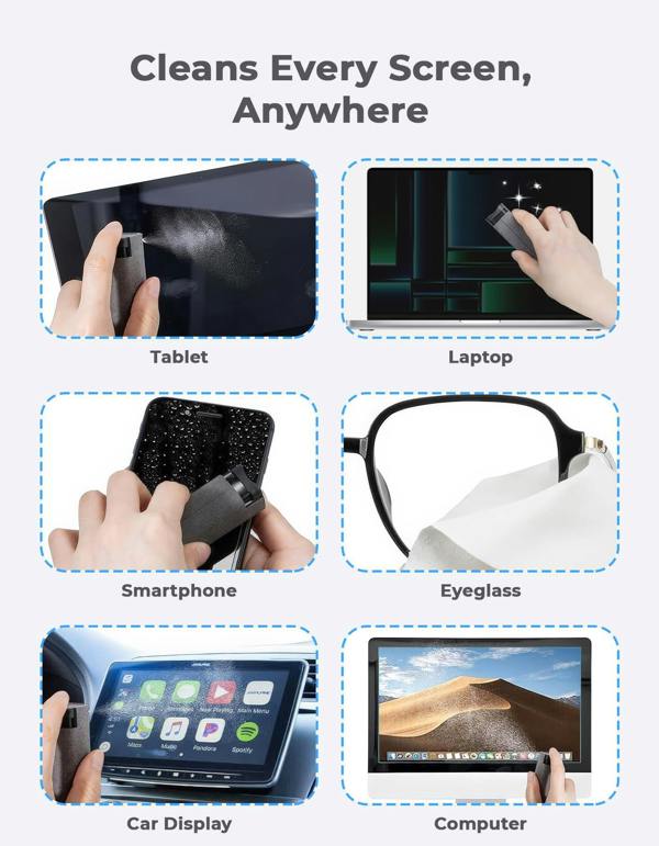 ULTRICS Screen Cleaner Spray, 3 in 1 Portable Cleaning Kit for Mobile, Laptop, Monitor and TV Screens