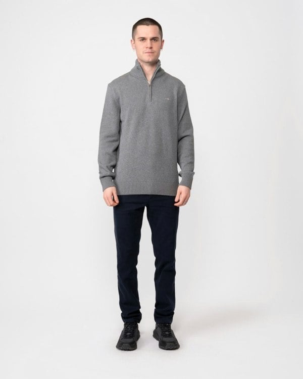 GANT Mens Casual Cotton Half Zip Jumper - 92 Dark Grey Melange