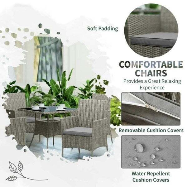 Five-Pieces Rattan Dining Set - Light Grey