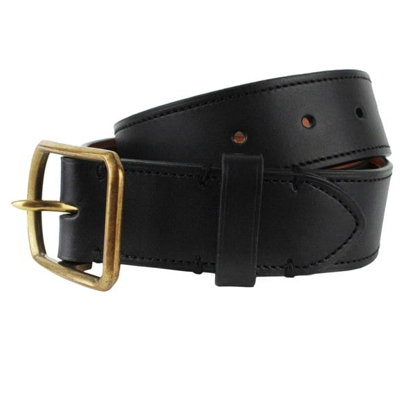 Dunhill black leather belt with rounded brass tone buckle
