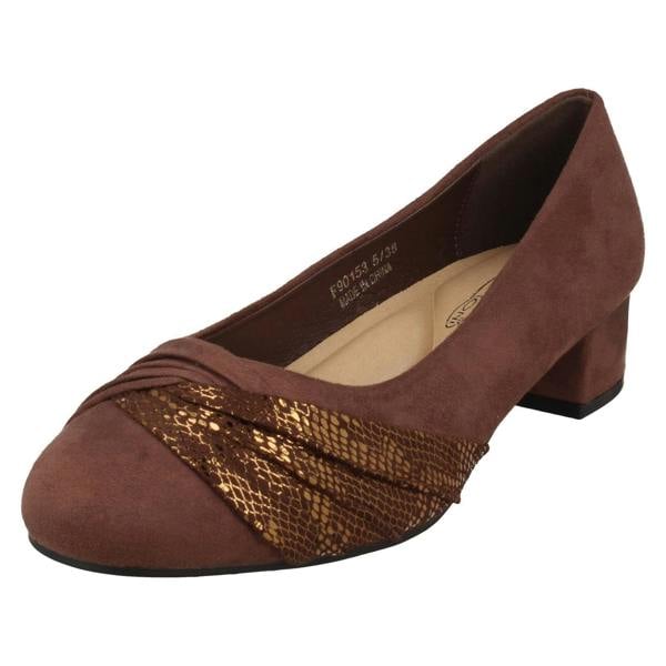 Spot On Ladies Spot On Block Heel Wide Fit Formal Satin Bow Court Shoes  F90153