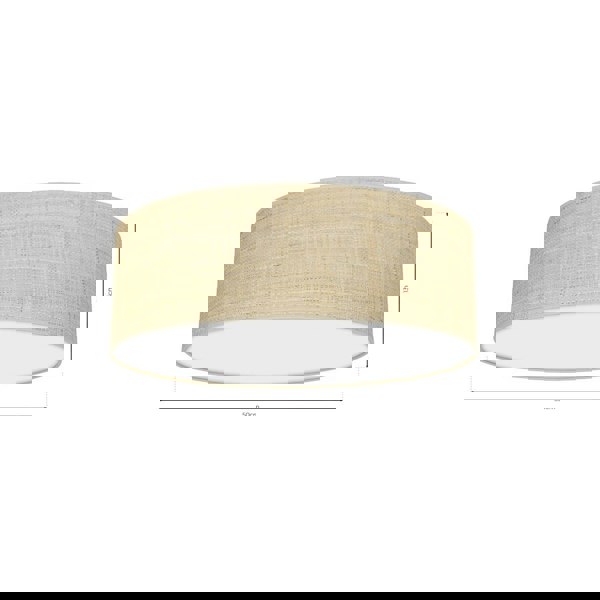 Milagro Marshall Hand Made Designer Ceiling Lamp In Matt White Metal And Natural Rattan Coloured Fabric