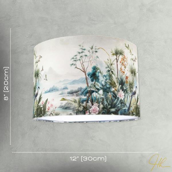Jungle and Mountain Velvet Fabric Shade with Pink Flowers and Birds Image 7