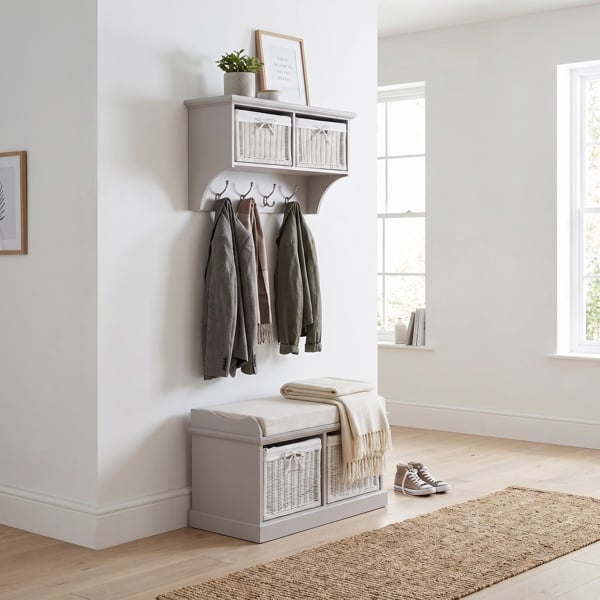 Statement Furniture Tetbury Small Hallway Set with Storage Baskets and Cushion Seat - Truffle, Beige
