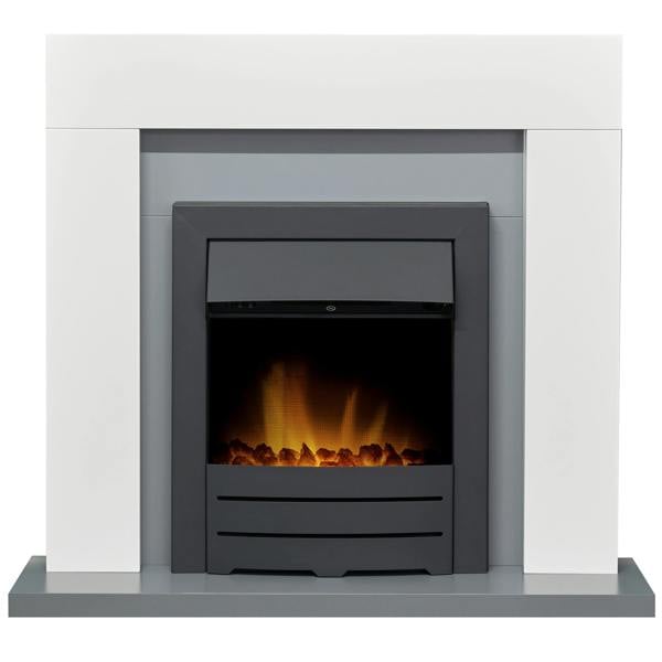 Adam Dakota Fireplace in Pure White & Grey with Colorado Electric Fire in Black, 39 Inch