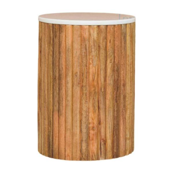 Artisan Furniture Solid Mango Wood Fluted Marble Side Table