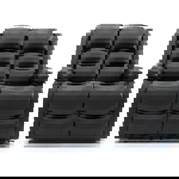 Furnishings For Less Arlo Leather Like Black or Grey 3 + 2 Electric Reclining Sofa Suite USB Charging + Drinks Tray