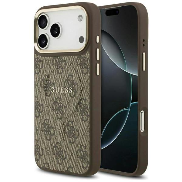 Guess PU Leather 4G Gold Frame Case with MagSafe for iPhone 17 Pro Max 6.9" Brown - GUHMP17XP4MSEGCW