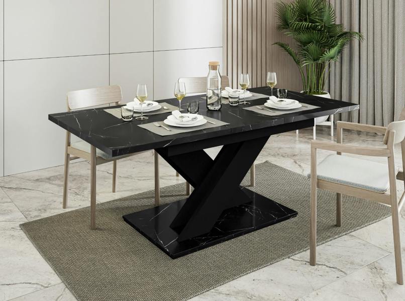 PHD Furniture BRONX Extendable Dining Table 140–180cm – Black Royal Marble Effect