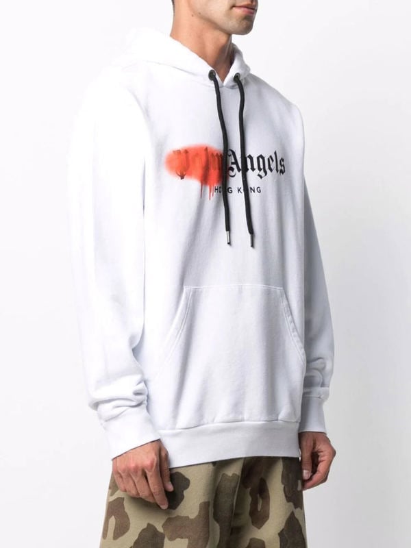 Palm Angels Hong Kong Sprayed Logo Hoodie - White