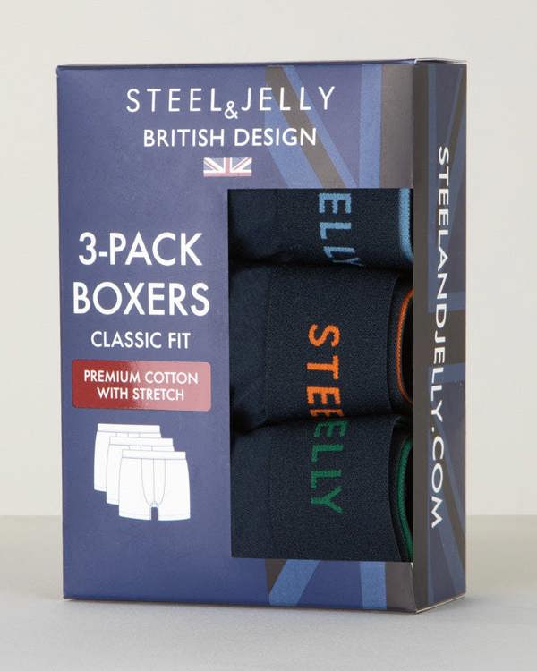 Steel & Jelly 3 Pack Boxers In Navy