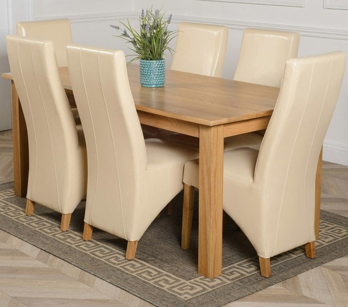 That's Furniture Oslo 180 x 90cm Large Oak Dining Set with Lola Leather Chairs