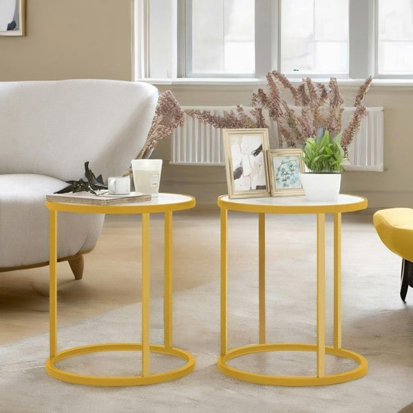 Rafaelo Mobilia Faux Marble Round Coffee Side End Table Gold