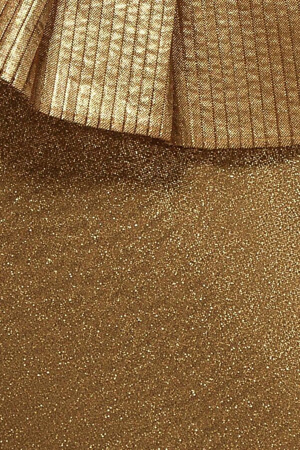Goddiva Sweetheart Bandeau With Organza Fan Detail Scuba Maxi Dress - Gold by Goddiva