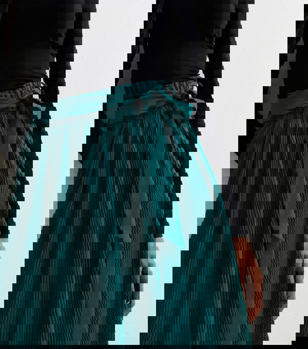 Gini London Green Pleated Belt Detail Midi Skirt