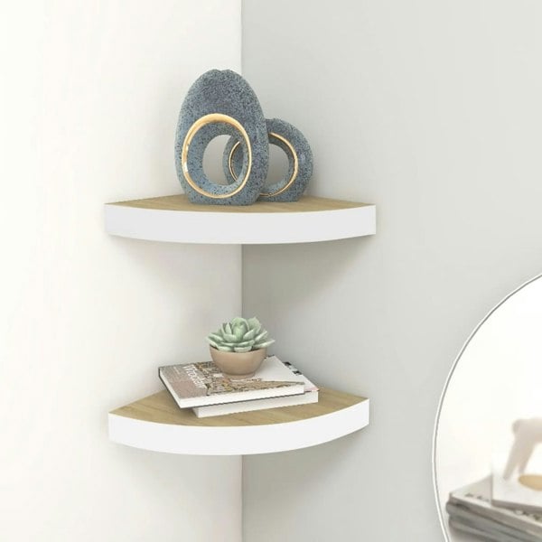 Berkfield Wall Corner Shelves 2 pcs Oak and White 25x25x3.8 cm MDF