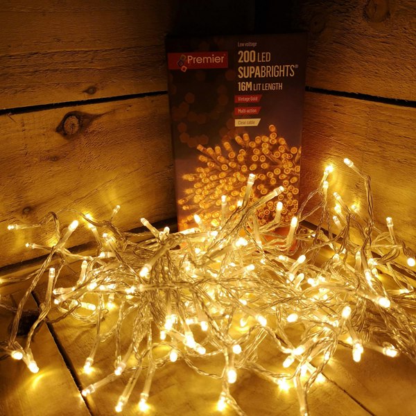 Samuel Alexander 200 LED 16m Premier Christmas Outdoor Lights Timer Clear Cable in Vintage Gold