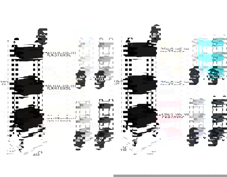 Levede Kitchen Trolley Cart 3 Tiers Storage Rack Steel Shelf Organiser Wheels