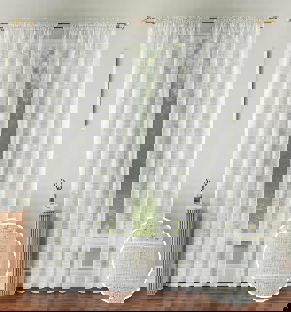 Tyrone Textiles Metallic Lurex Stripe Voile Panels Pair with Rod Pocket Header