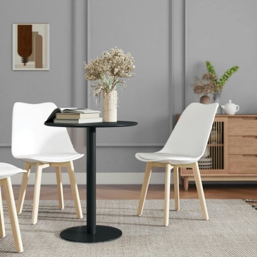 Wyld Haus Lestaguette Metal And Wood Black Round Dining Table With Steel Base 60 x 60cm