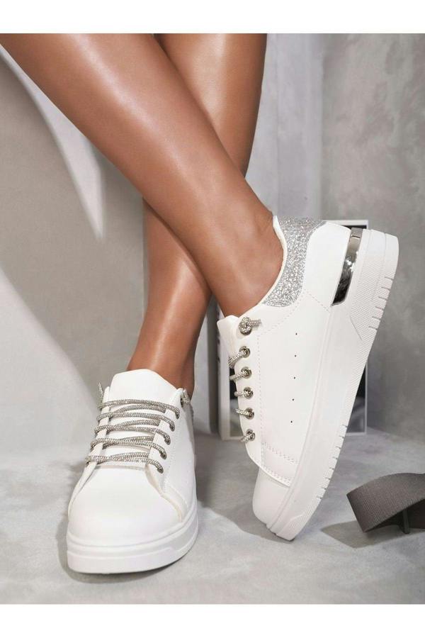 Callie Embellished Lace Platform Trainers - Silver