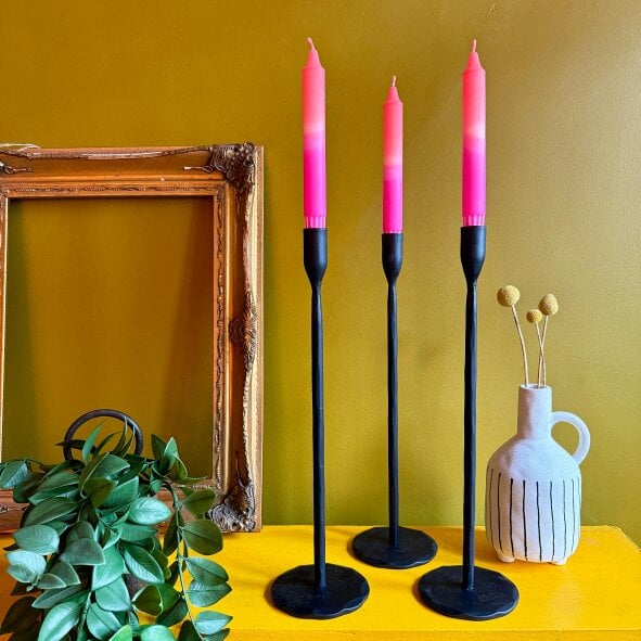 Love Frankie Black Stem Candle Holder - 2 Sizes Available