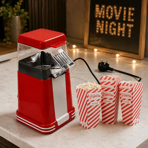 Gr8 Home 1200W Retro Red Hot Air Popcorn Maker Machine Oil-Free with 6 Popcorn Boxes, Red