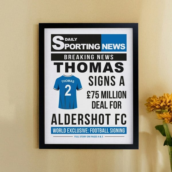 Personalised Memento Company Personalised Football News Black Poster Frame