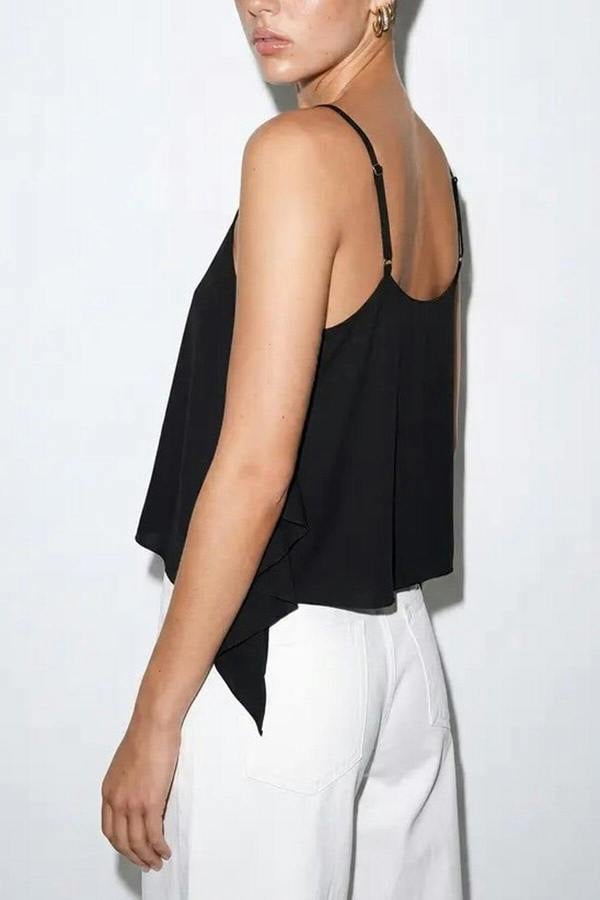 V Neck Sleeveless Layered Asymmetric Blouse