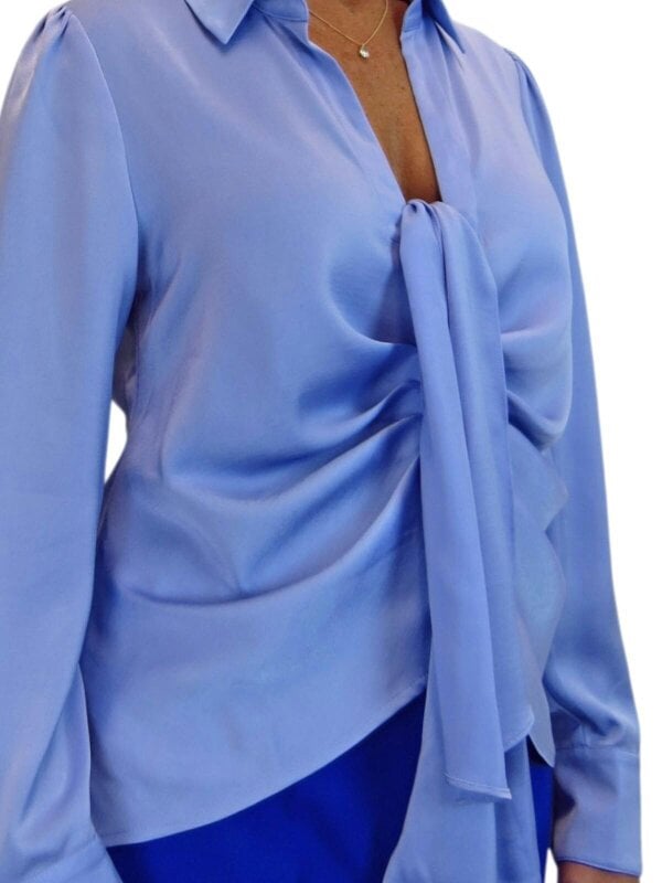 Paulo Due Women's Long Sleeve Tie Front Satin Blouse Shirt