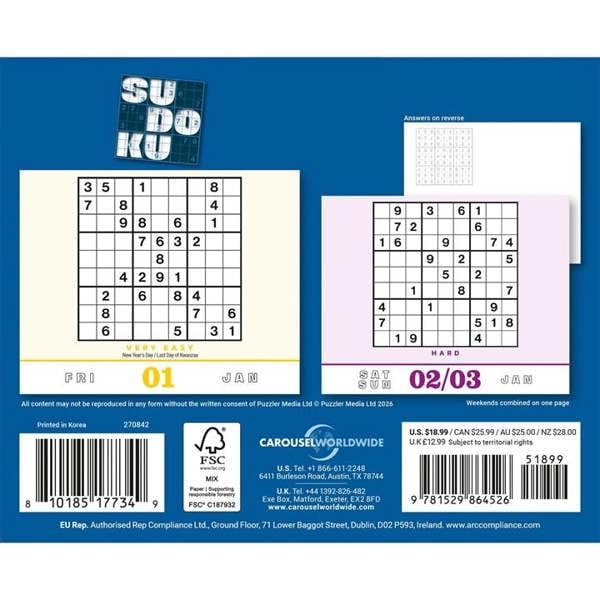 Unbranded Sudoku Desk Calendar 2027, Desk Calendars, Day To View, Entertainment, Gift
