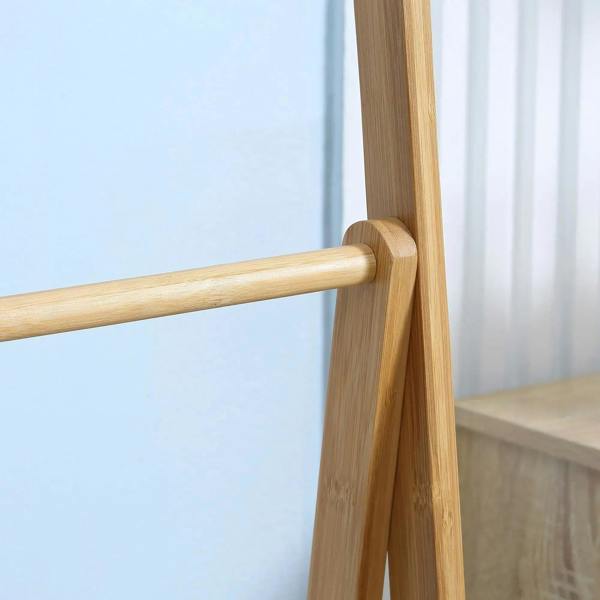 Bamboo towel rack side joint and horizontal bar connection, natural wood